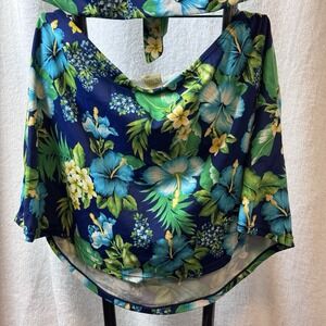 ISLANDER Women's Swim Blue Hawaiian Floral Skirted‎ Bikini Bottoms Sz 18